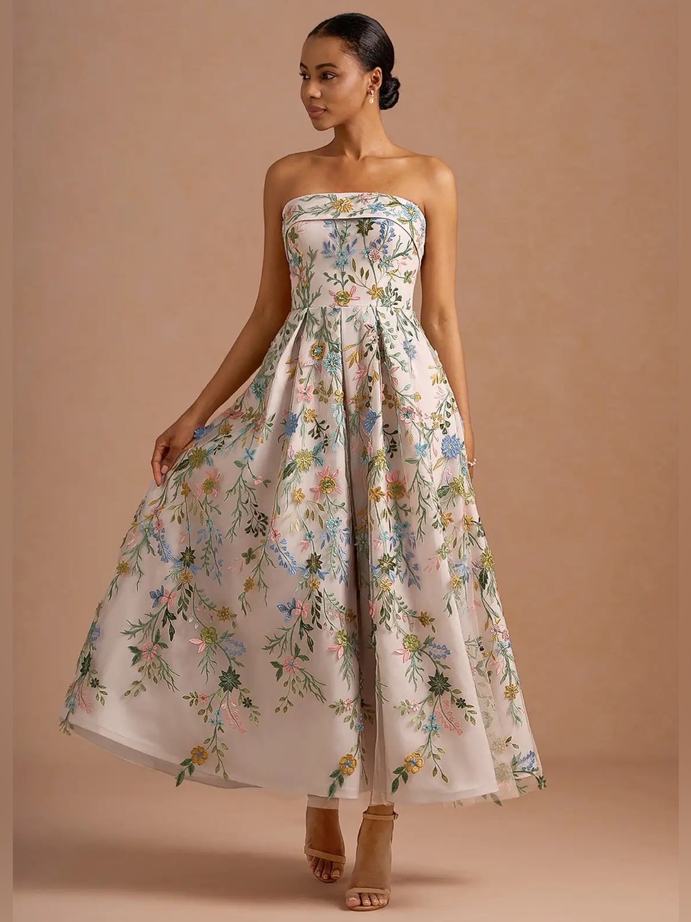 Azazie Evangeline Blush Pink Floral Embroidered Multi Maxi Dress